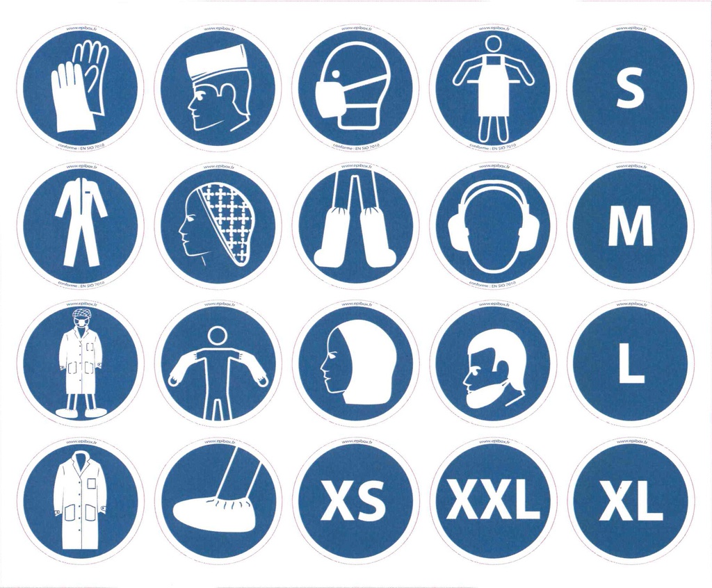 3 sheets of 20 stickers PPE pictograms | EPIBOX